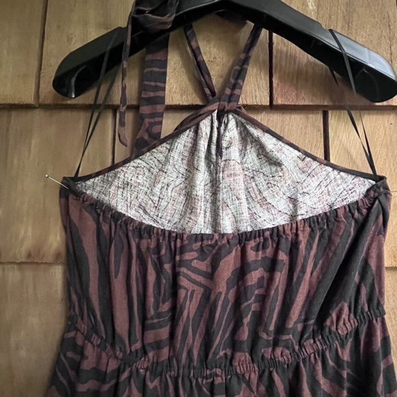 Animal Print Linen Halter Maxi Dress Black Brown - Picture 9 of 13